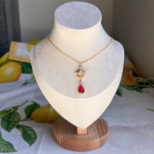 Boho Bridal Necklace, Ruby Teardrop, Bridgerton Jewelry, Victorian, Vintage